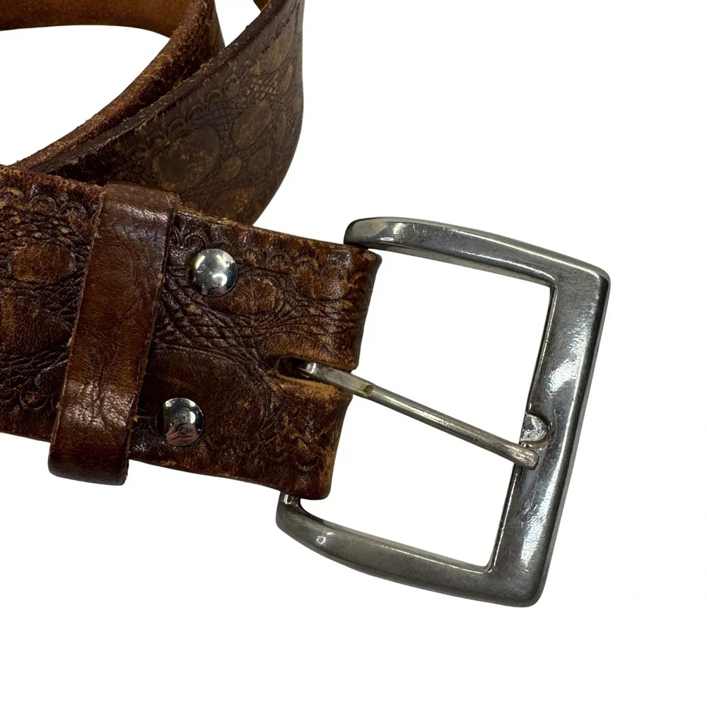 Vintage Tooled Leather Belt‎ Sz 38 Brown Western Ranchwear Americana Cowboy